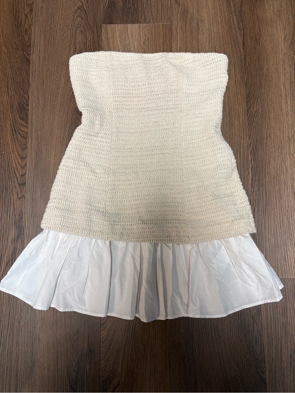 Anthropologie Mon Renn Cream Strapless Crochet Knit Mini Dress NWOT - Picture 3 of 15